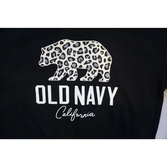 Old Navy Girls Leopard Bear Hoodie Black Cropped Pullover - Size L (10/12) - Picture 4 of 6